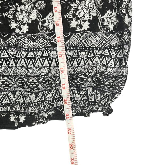 Lucky Brand Women's Boho Peasant Top Size L Black White Floral Print Tassel Tie - Picture 7 of 10